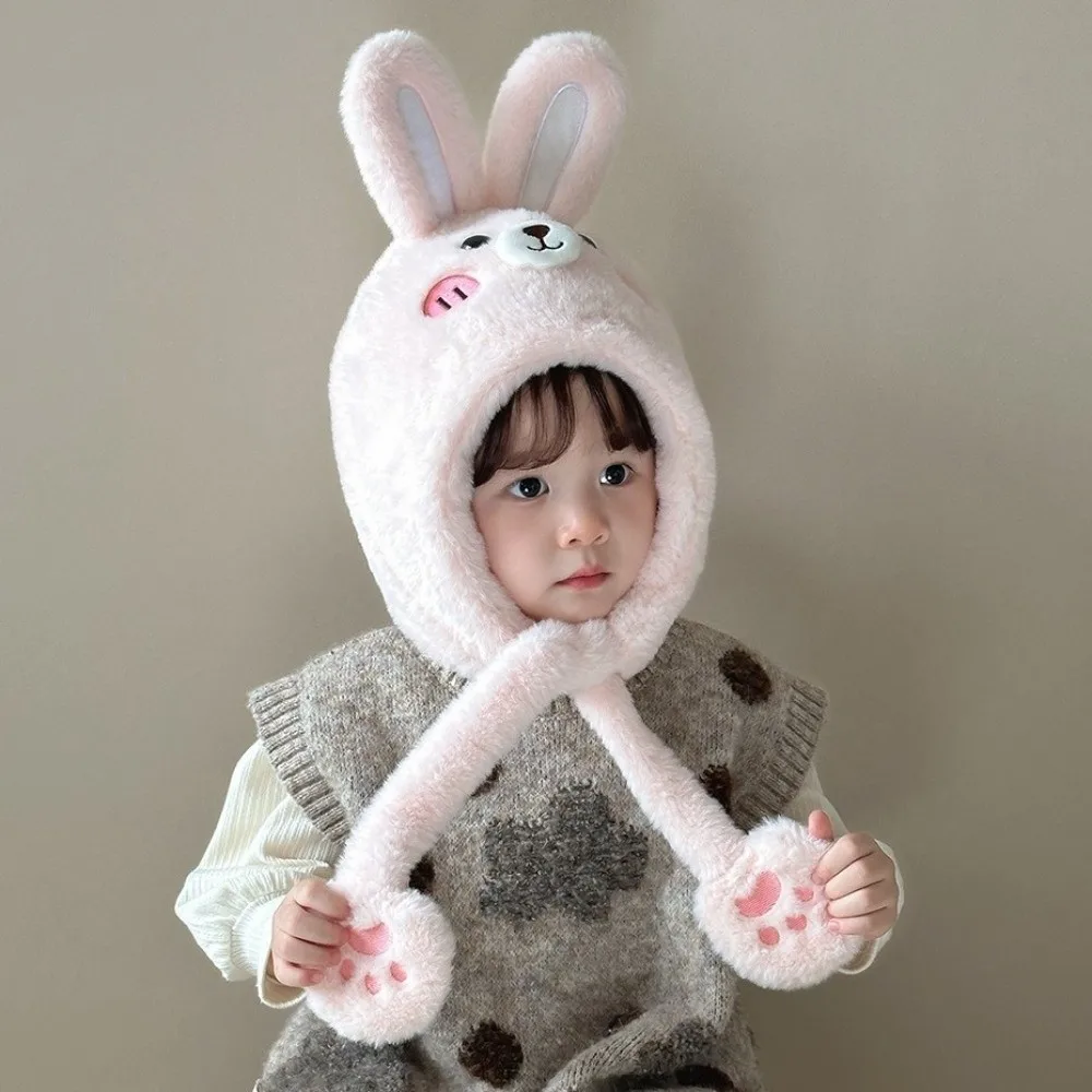 Kawaii Baby Ear Protection Hat Coldproof Windproof Children's Pullover Cap Creative Lamb Capybara Hooded Scarf Autumn and Winter