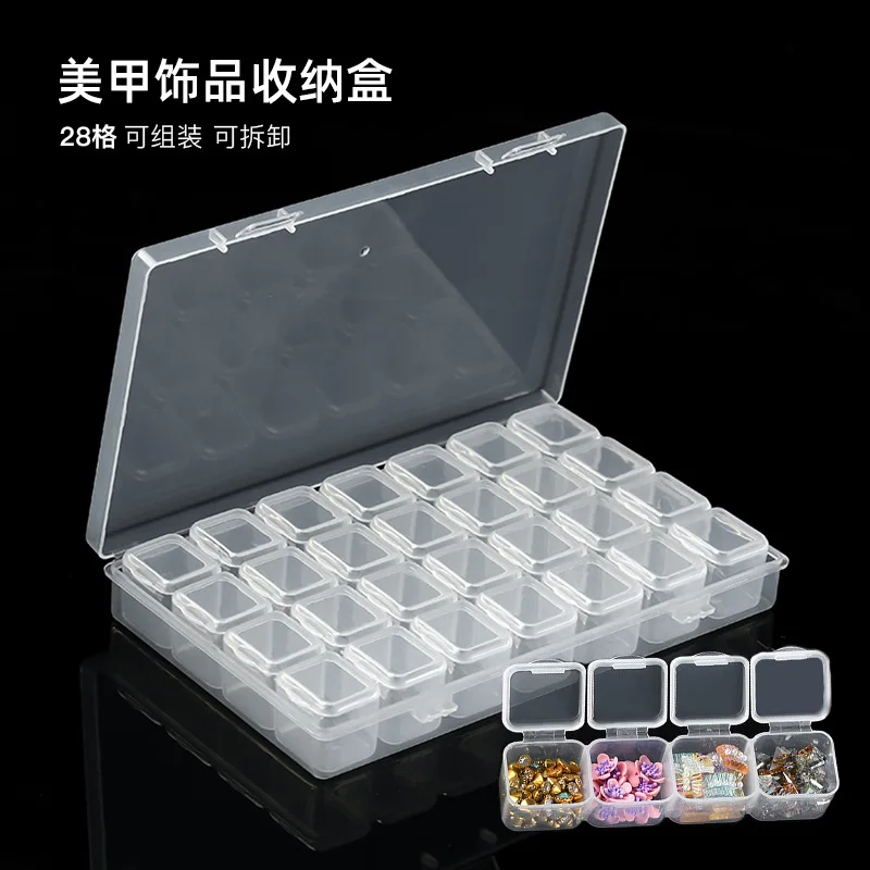 

28 Slots Clear Rainbow Nail Art Glitter Rhinestone Storage Case Nail Decoration Plastic Box Jewelry Display Container Organizer