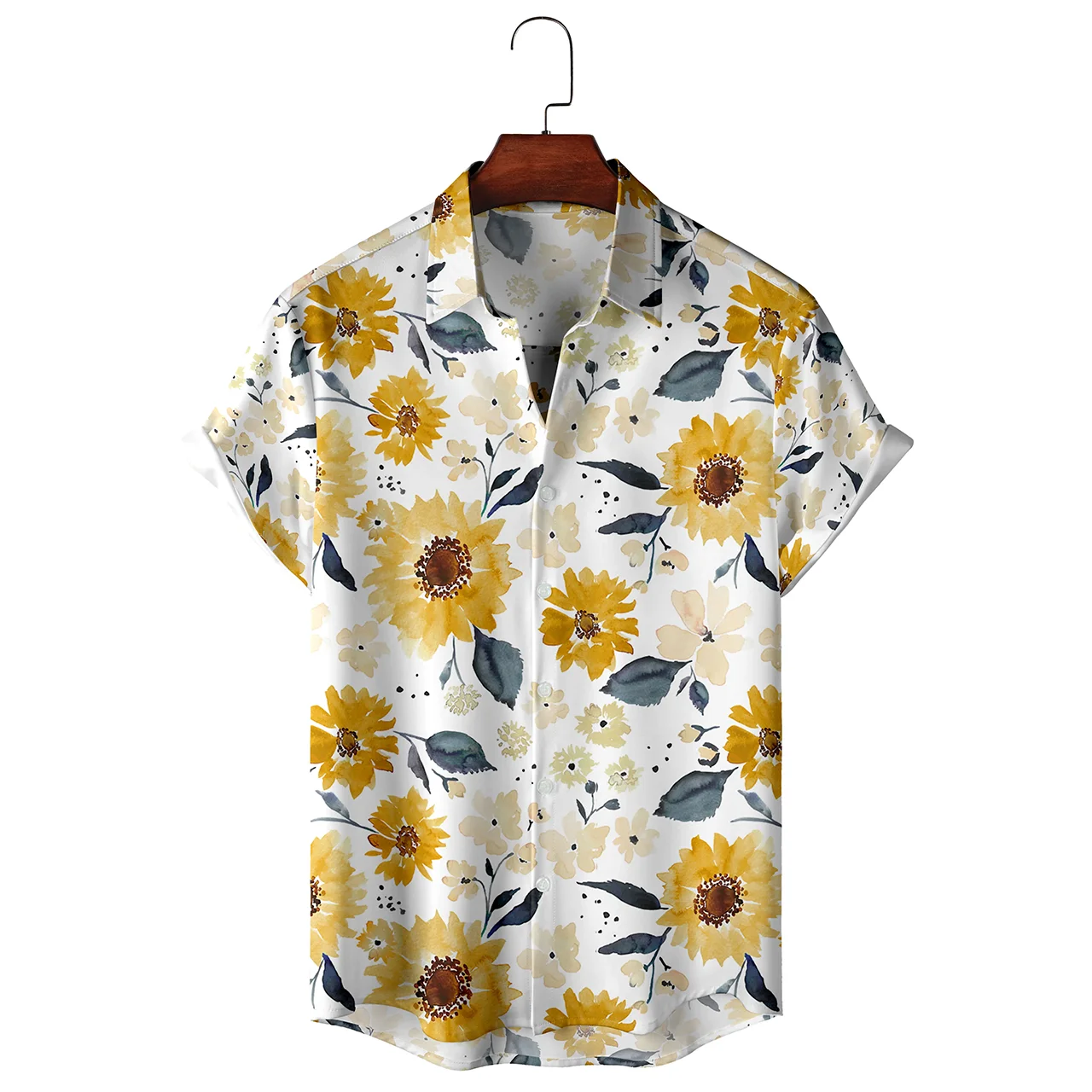 

Men's and Women's Casual Shirts Fresh Floral Print Pattern Seaside Short Sleeve Button-Down Shirt Tops