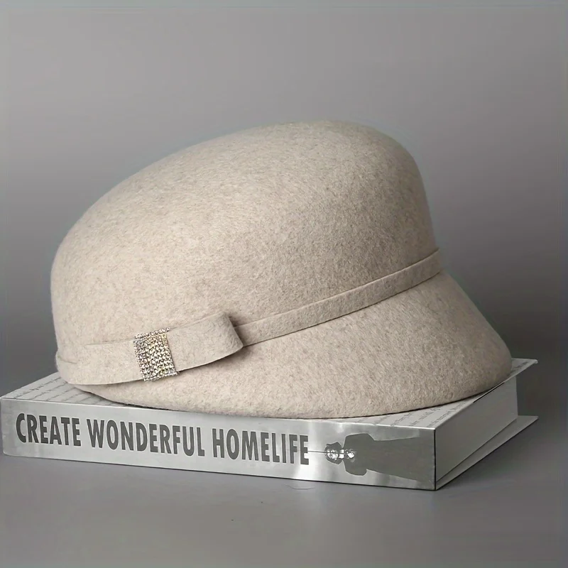 Woolen hat, autumn/winter retro newsboy hat, winter fashionable woolen trendy diamond small top felt hat