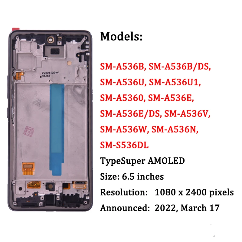 LCD ÷ ġ ũ,  Ÿ   ǰ, Ｚ A53 5G A536 A536B  AMOLED ÷, 6.5 ġ