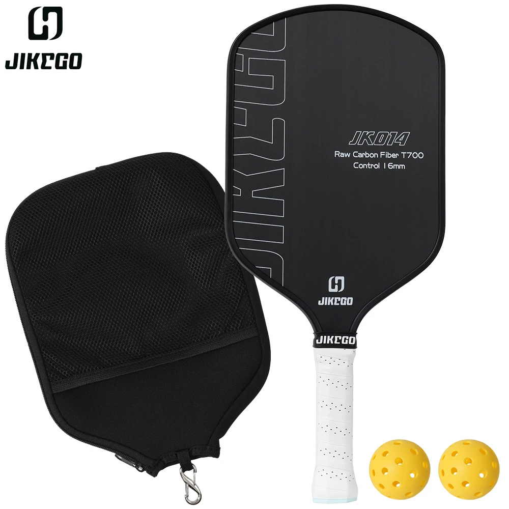 Hybrid CFS Pickleball Paddle JIKEGO JK014 Raw Carbon Fiber 16mm 5.5 inch Grip Ultra Spin Control Pickle Balls Racket Cover