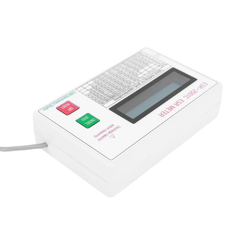 Capacitor ESR DCR Tester Test In Circuit Capacitance Meter With Test Leads Clip Battery LCD Display ESR Meter Smart Shutdown 3