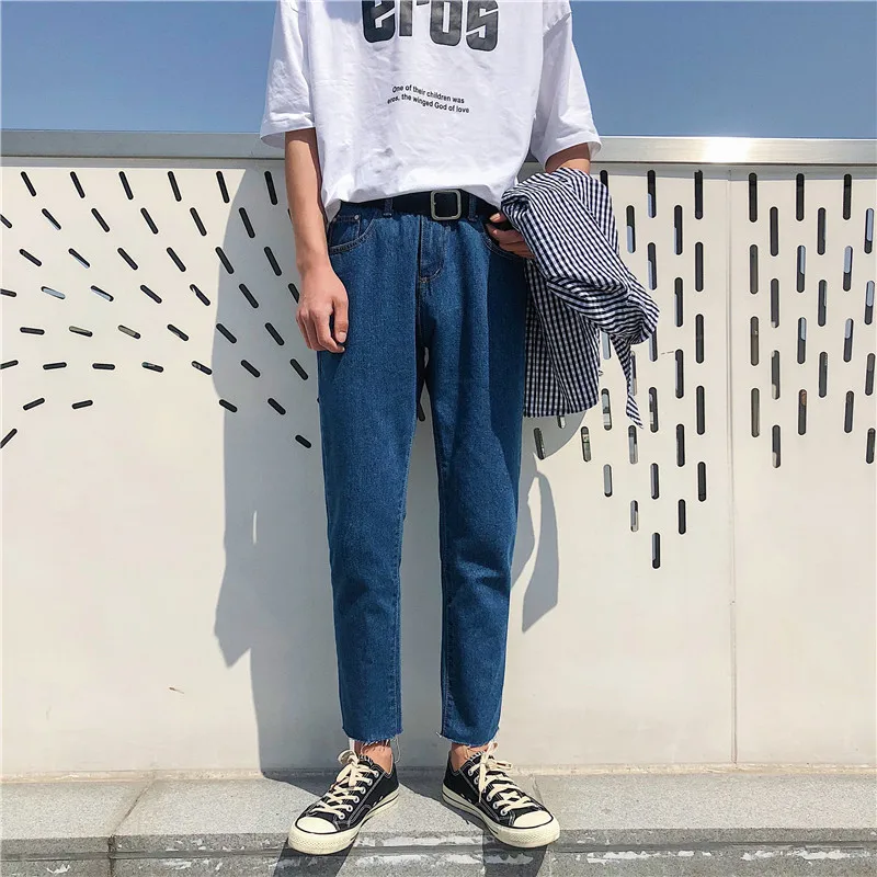 Hong Kong Style 2022 Fashion Casual Trendy Wild Ankle Length Pants Korean Slim Feet Jeans Summer New Casual Harem Pants Men