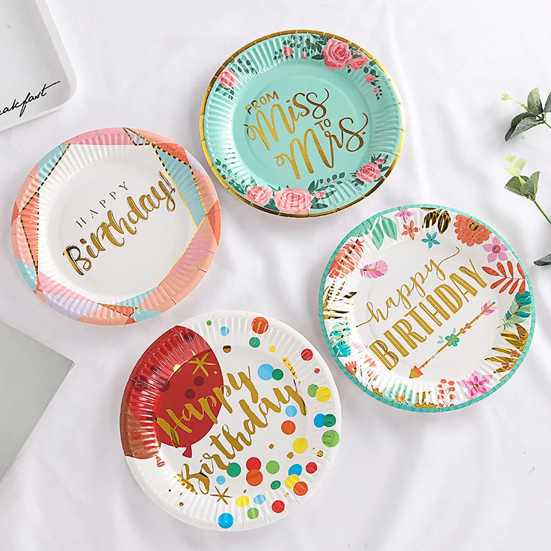 

10Pcs 7‘’ Birthday Party Decor Disposable Tableware Paper Plates Adult Boy Girl Birthday Party Decorations Baby Shower Supplies