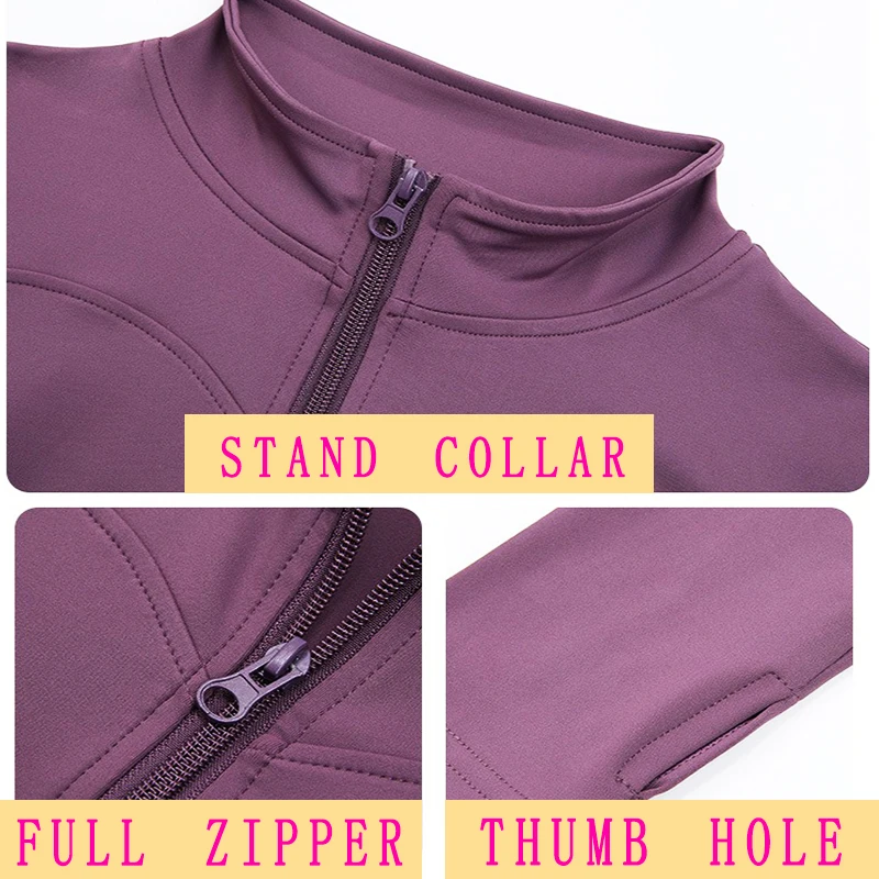 Sports Jacket Women Sports Jacket PofyBofy Thumb Hole Quick Dry Stand Collar Full Zipper Slim Fit Women Sport Long Sleeve Jacket Fitness Training Yoga Workout Top