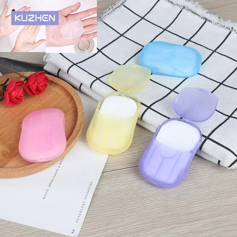 

20pcs/1box Portable Washing Hand Wipes Bath Travel Scented Slice Sheets Foaming Box Paper Soap