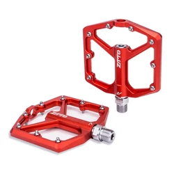 Ultra-Light CNC Aluminum Alloy Flat Pedal with Smooth Bearings for Gravel and Mountain Bikes (JT07 Red)