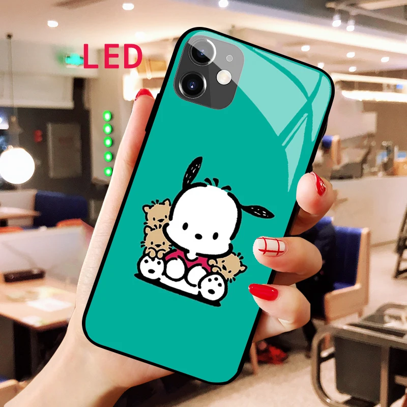 

Luminous Tempered Glass phone case For Apple iphone 12 11 Pro Max XS mini POCHACCO Acoustic Control Protect LED Backlight cover