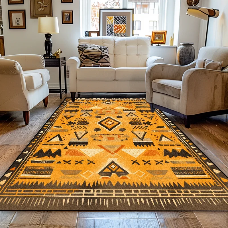 Carpet for Living Room Retro Bohemian Yellow Abstract Large Area Rug Home Decoration Pastoral Ethnic Style Bedroom Mat Ковер 3