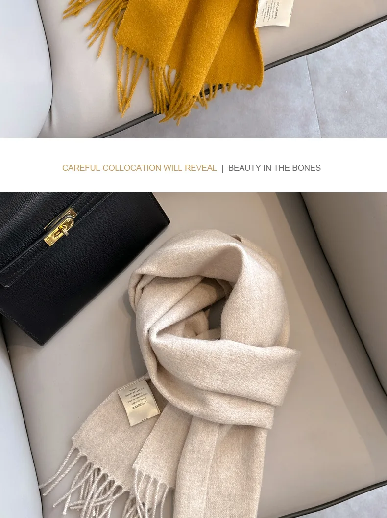 100 Wool Narrow Scarf - Solid Color Warm Winter Scarf for Men  Women