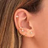 Boucles d'oreilles tendance en acier inoxydable pour femmes, 1 pièce, chaîne à Double perçage, fleur coréenne, Zircon, clous de perçage, bijoux à la mode