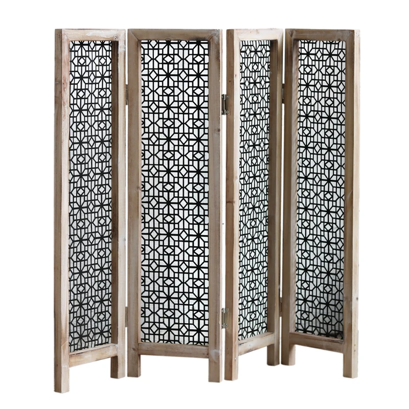 Handcrafted Farmhouse Decor Wood Iron Vintage Foldable Screen Biombos Room Divider