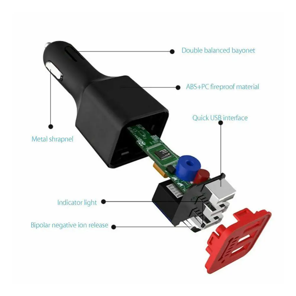 Car Auto Fresh Air Purifier Oxygen Bar Ozone Ionizer Generator 3 USB Charger 
