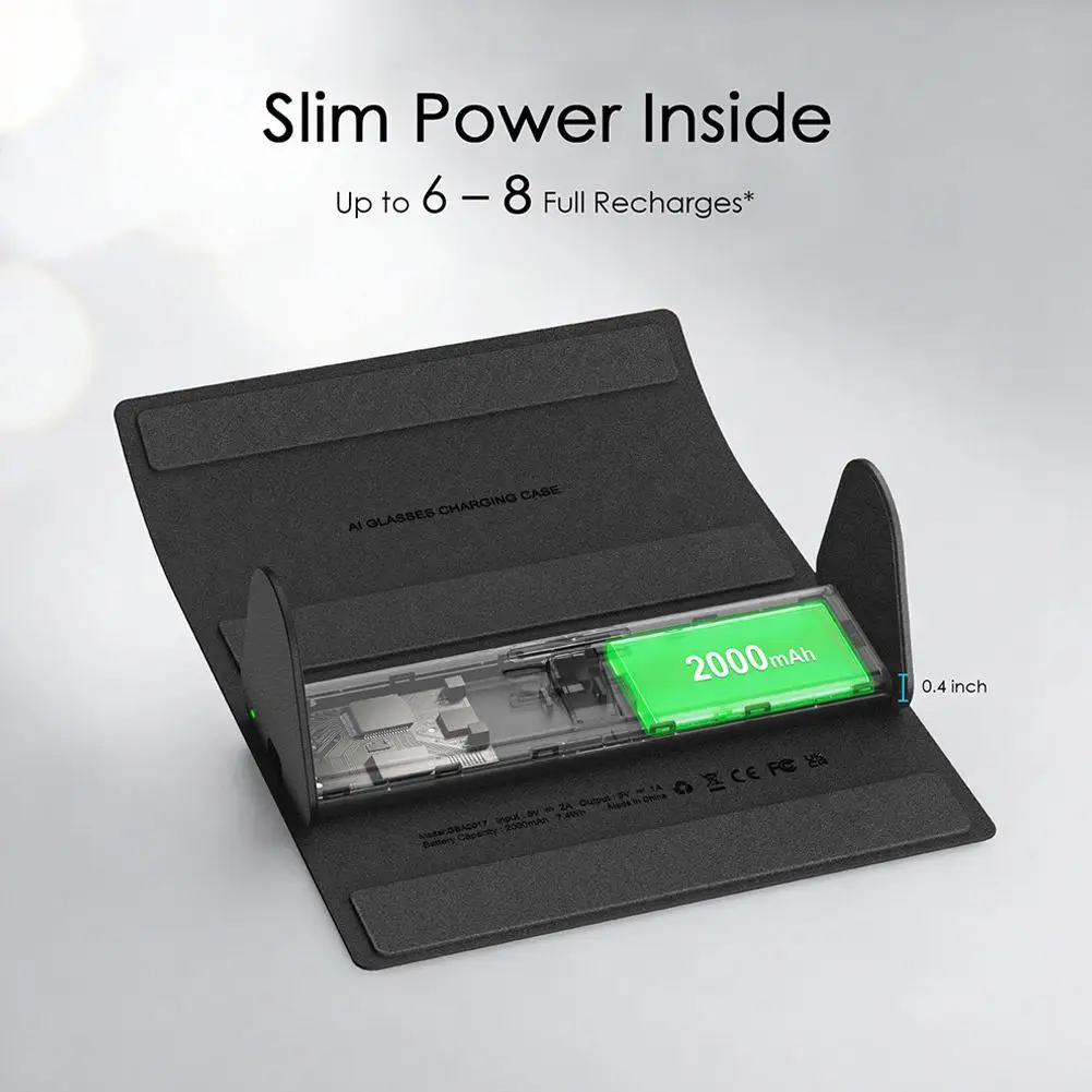 메타 레이밴 접이식 안경 케이스 스마트 안경 2000mAh 무선 충전 보관 2-in-1 접이식 안경 가방