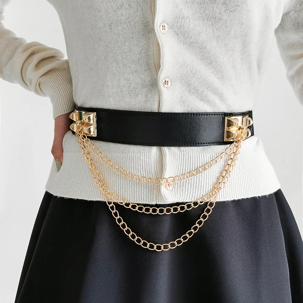 Cintura A Catena Donna Multistrato Con Anelli O-Ring - Metallo Oro Regolabile Per Jeans E Abiti