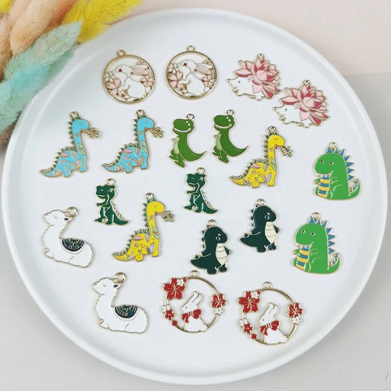 

ApeUr MIX 20pcs Animals Metal Enamel Charms Cartoon Dinosaur Hedgehog Rabbit Earrings Pendant For Jewelry Making DIY Keychain