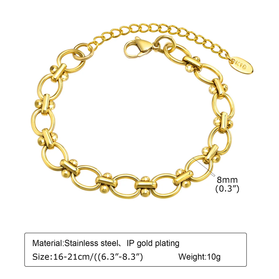 LADYGD Bracciale A Catena Cubana Per Donna - Placcato Oro 14K, Regolabile, Fatto A Mano, Ipoallergenico, Regalo