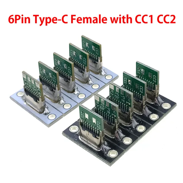 Usbc Panel Mount 20/10/5pcs 6 Pin SMT Socket Connector Micro USB Type C ...