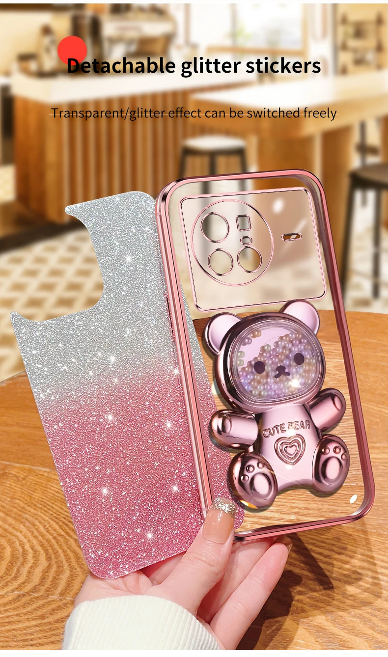 Coque de téléphone avec support à paillettes, ours mouvant, pour X 80, 60, 90, X60, X80, X21, X90, X23, X27, Vivo S7, S17, S16, S15, S12 pro_voghion.com