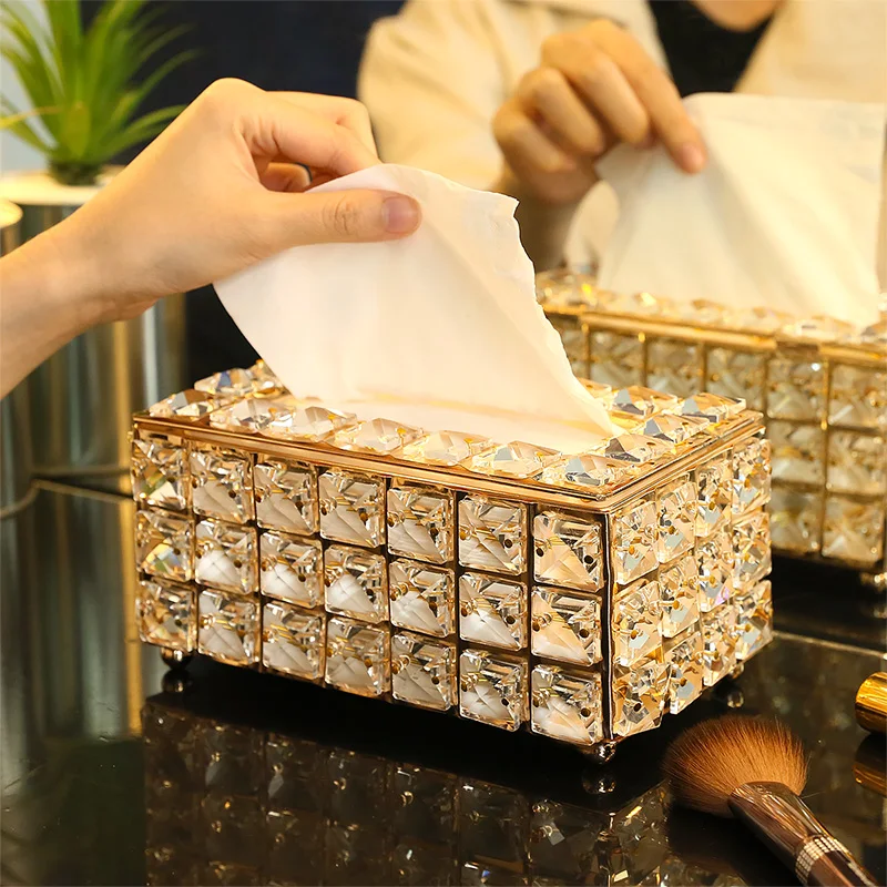Crystal Glass Tissue Box Cover Home Hotel Car Pen Holder Tools Cosmetic Accessories Desktop Storage Racks Decoration Paper Towel 3