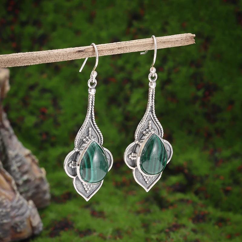 

Women's Retro All-Match Long Geometric Earrings Water Drop Chalcedony Chinese Style Earrings Daily Holiday Banquet