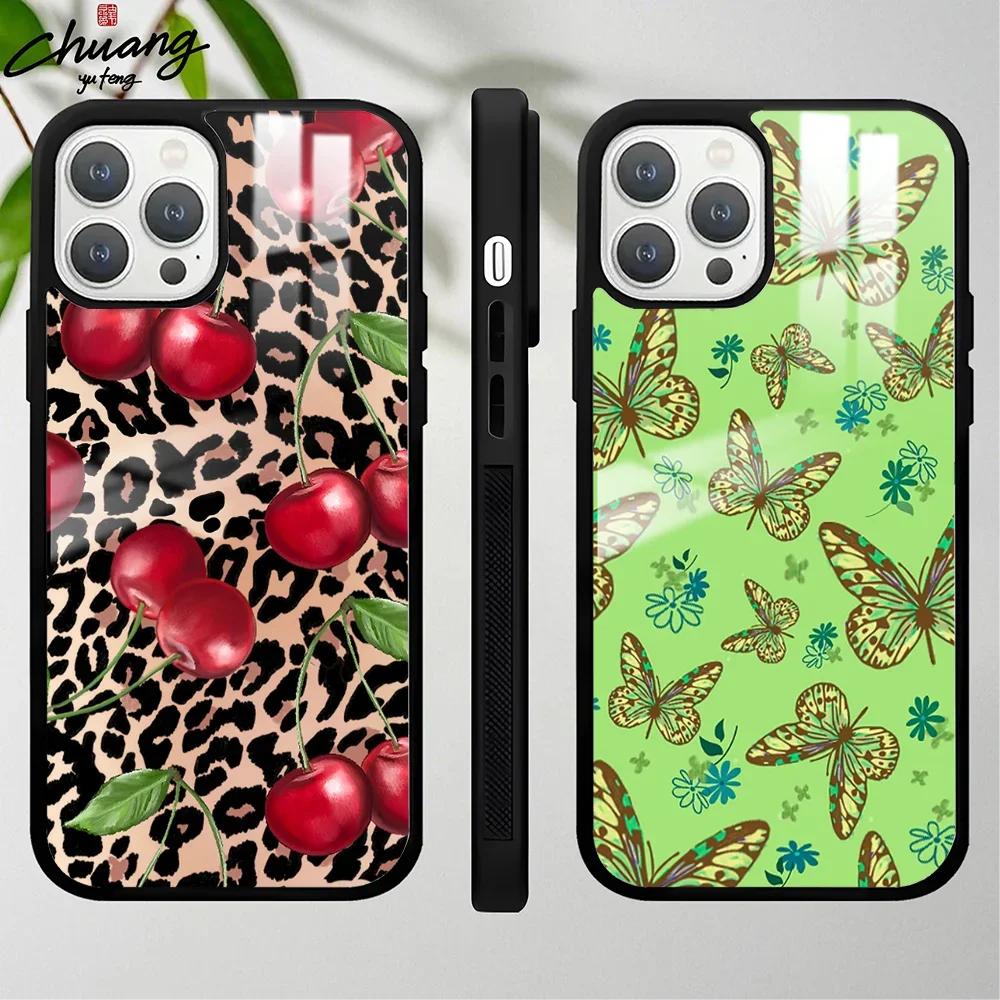 Wildflower Ins لطيف الكرتون جراب هاتف ل 11 12 13 14 15 16Pro ماكس ميني زائد متجمد مرآة غطاء الهاتف حالات آيفون