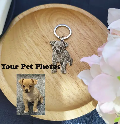 Customized Engraved Cat Dog Photo Pet Portrait Pendant Key Chain Stainless Steel Personalized Family Jewelry Key Ring Gifts - Image 2