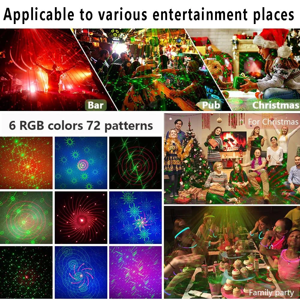 LED Disco Stage Lights 72 Patterns RGB Stage Lights USB Wedding Ambient Lights Party Decoration Lights Sound Control Stage Light