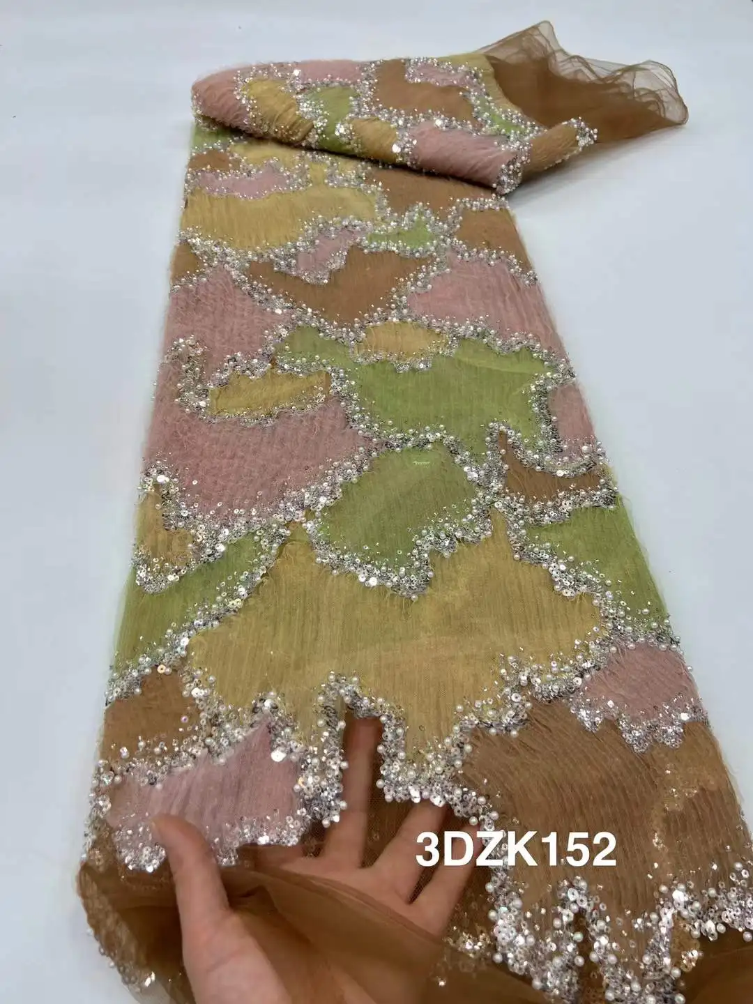 African Embroidery Beaded Lace Fabric Nigerian Sequins Lace Fabric For Wedding Party