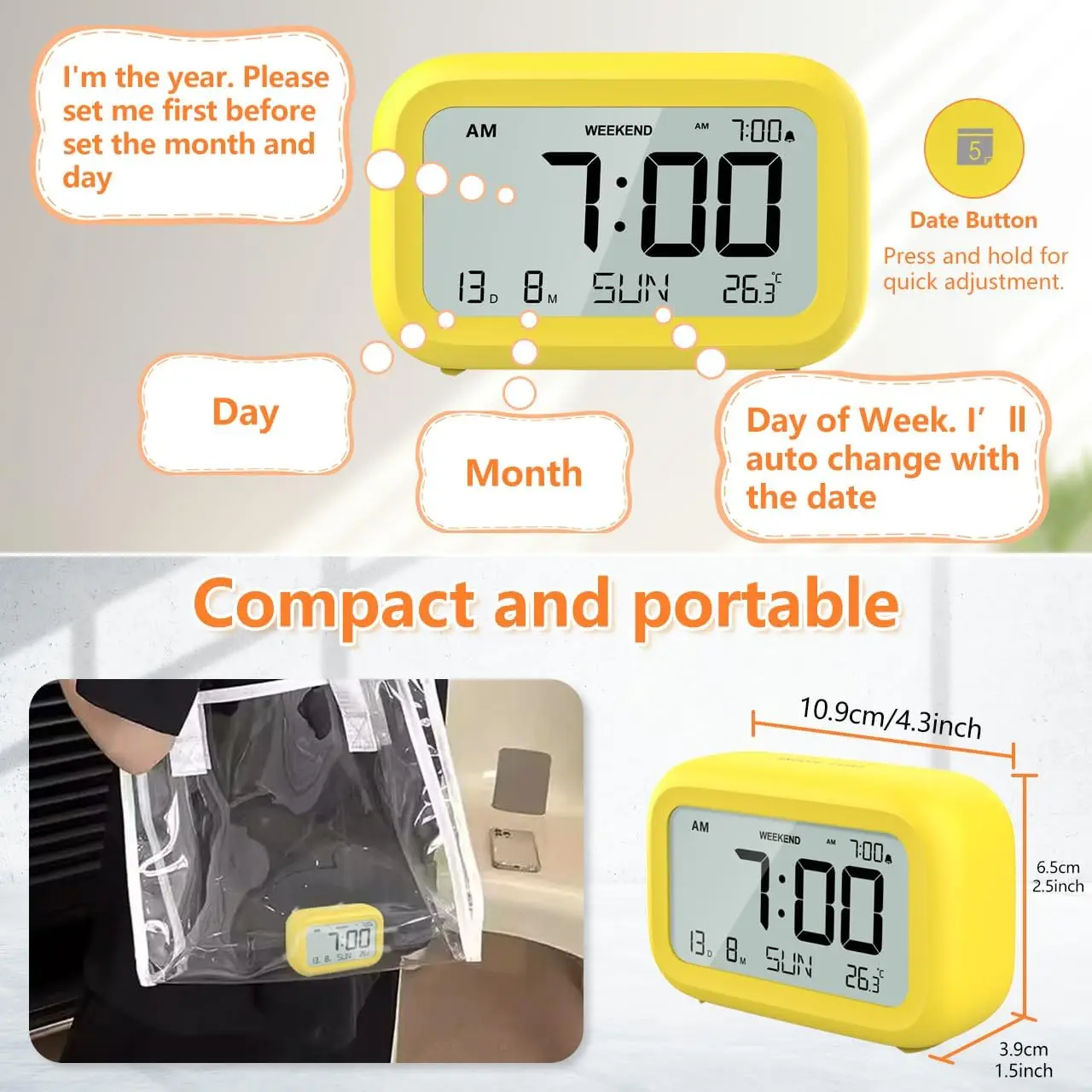 Sleek Multifunctional LCD Desktop Clock with Calendar and Temperature Display