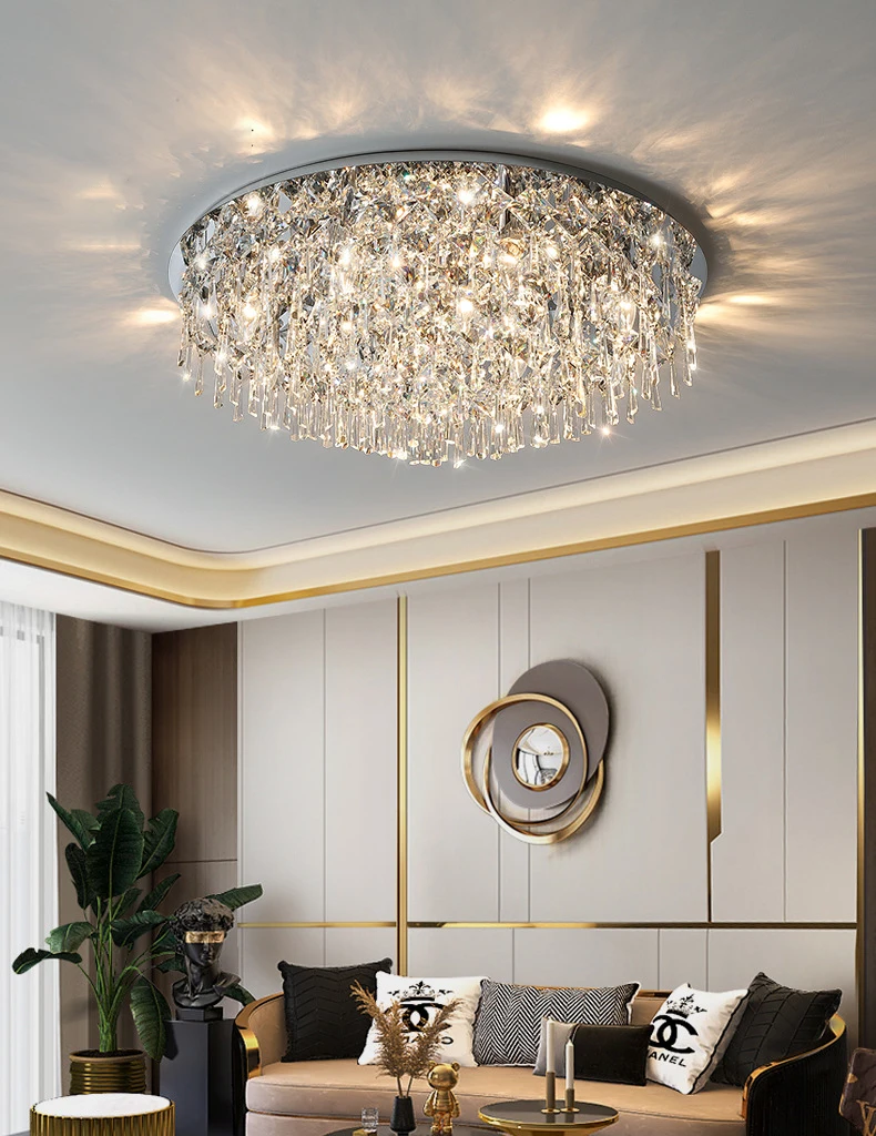 Luxury Modern Bedroom K9 Crystals E14 Ceiling Lamp Chrome Steel Led Ceiling Lights Art Deco Indoor Lighting Fixtures Lamp