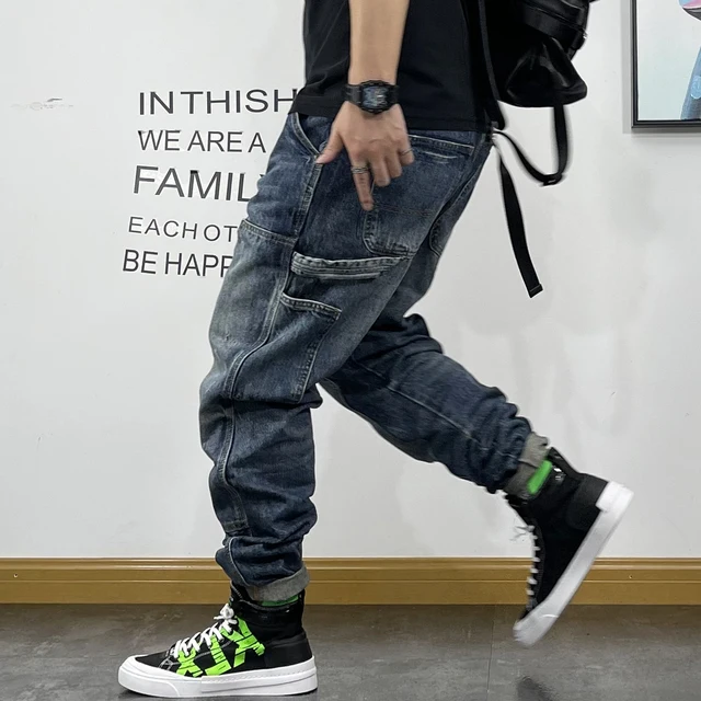 American Fashion Hip Hop Cargo Jeans Streetwear Skateboard Harem Trousers Men Clothing Japanese Harajuku Denim Casual Pants Male 4