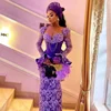 Light Purple Lace Formal Bride Mother  Evening Dresses Long Sleeves Plus Size Mermaid Prom Party Gowns Gala Customized 2