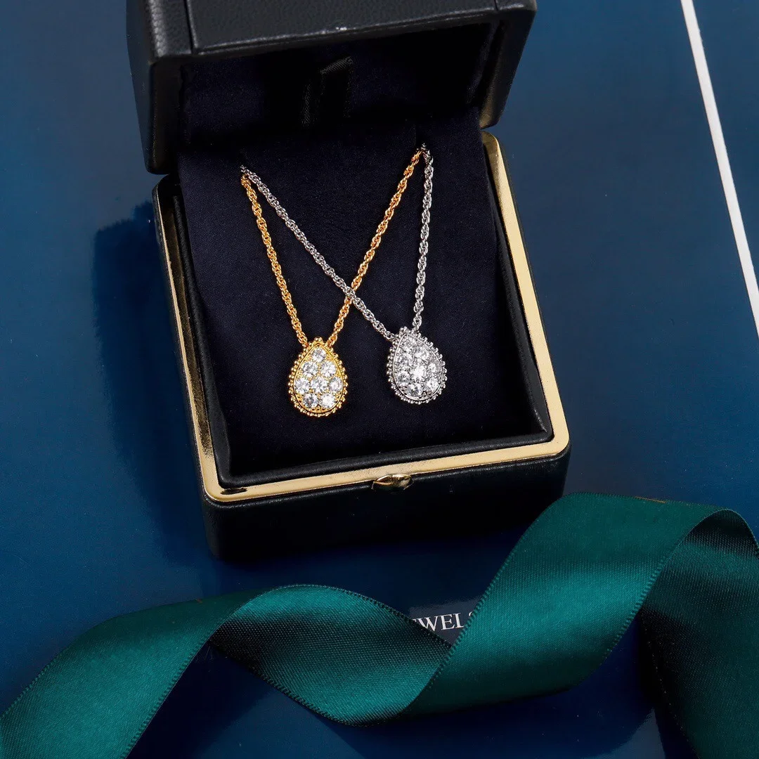 

Qulity Classic Europe Hot New Famous Brand Jewelry For Women Zircon Water Drop Luxury Pendant Gold Necklaces Chams 925 Sliver