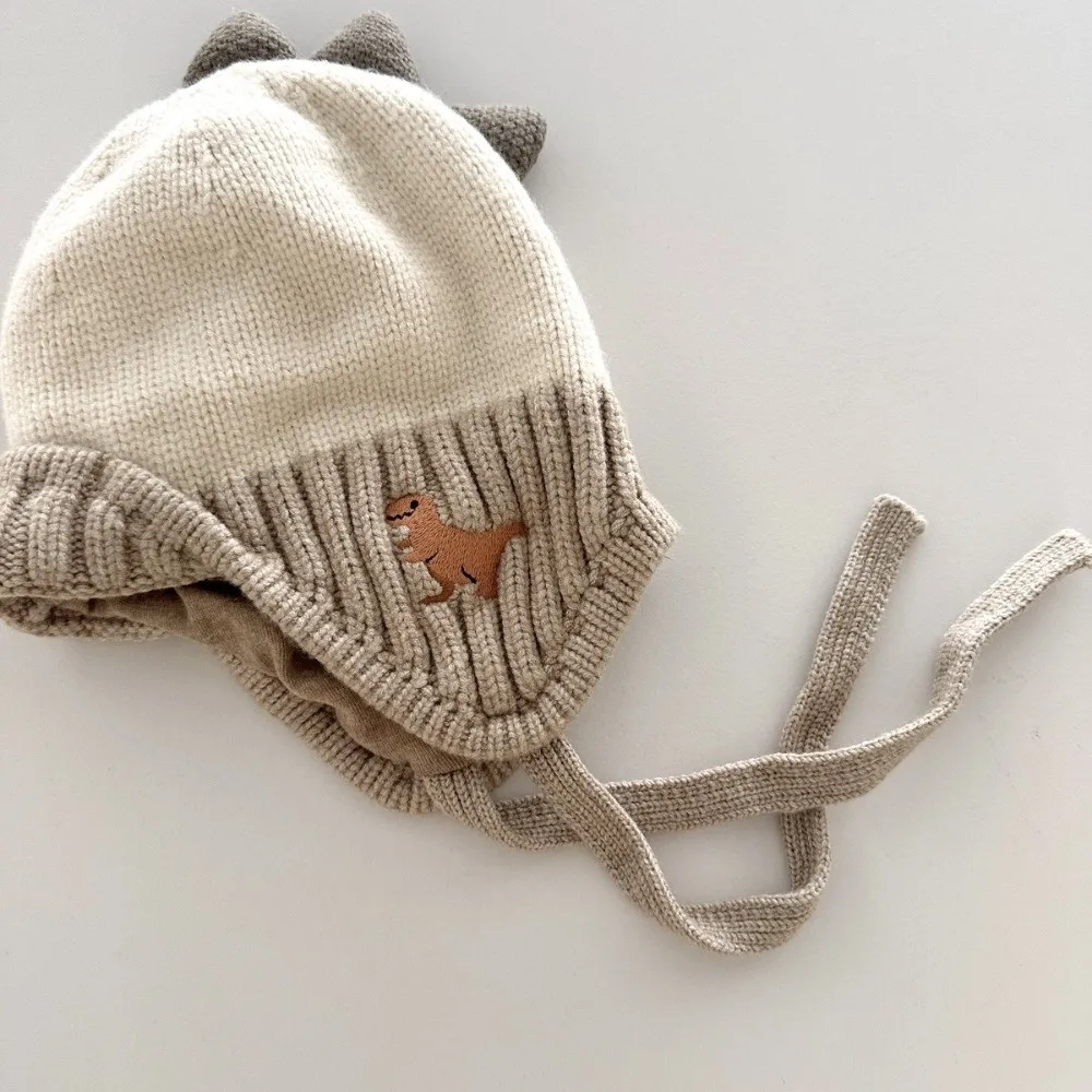 Warm Cute Dinosaur Ear Protection Hat 2-6Year Thicken Children's Hats Liner Velvet Knit Pullover Cap Winter