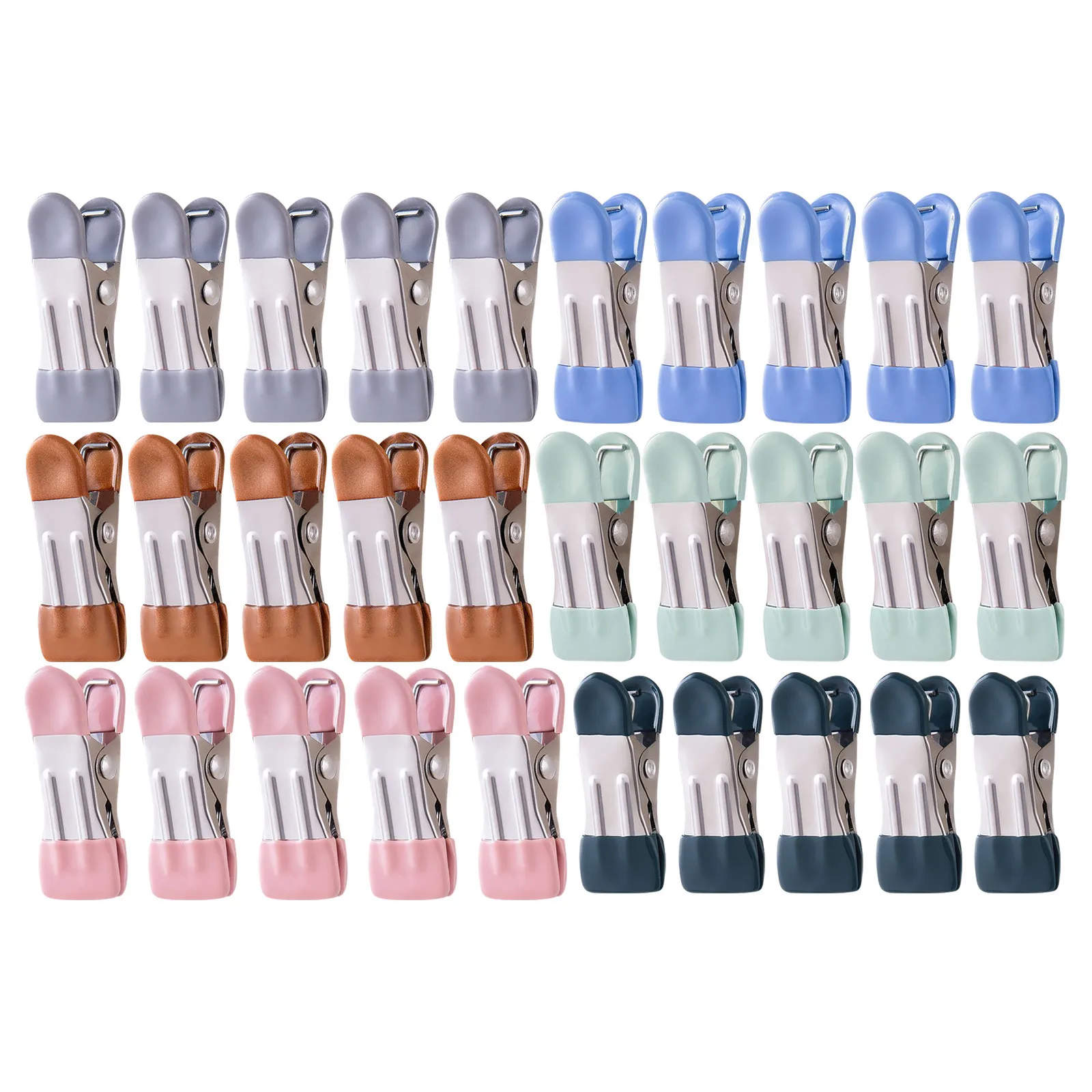 30/60pcs 2.17 인치 헤비 듀티 금속 Clothespins 사진 건조 세탁 양말 식품 가방 클립 주방 스테인레스 스틸 고무 6 팩