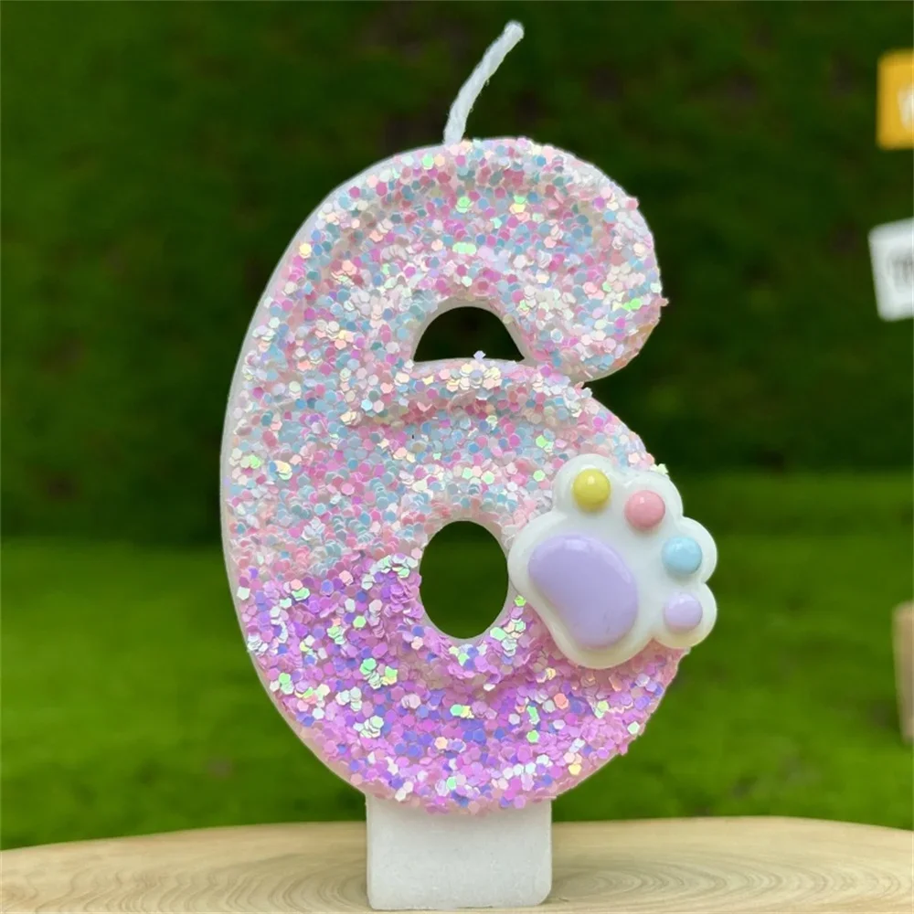 Neue 3D-Zahlenkerzen zum Dekorieren von Kuchen, glitzernde rosa Klaue, Themennummernkerzen, Kuchendekoration, Geburtstagsfeier, Kuchendekorationskerzen – Detail 6
