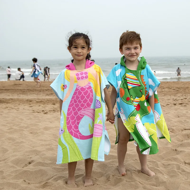 TONWHAR Toalla poncho con capucha para niños, para baño, piscina/playa,  toalla de playa de algodón con patrón de animales de dibujos animados para