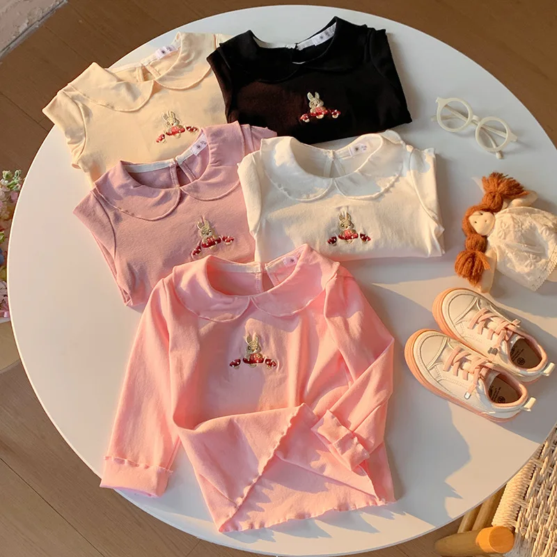 새 봄  티셔츠  귀여운 자수 피팅 토끼 언더셔츠 어린이 소녀 겉옷 하의 셔츠