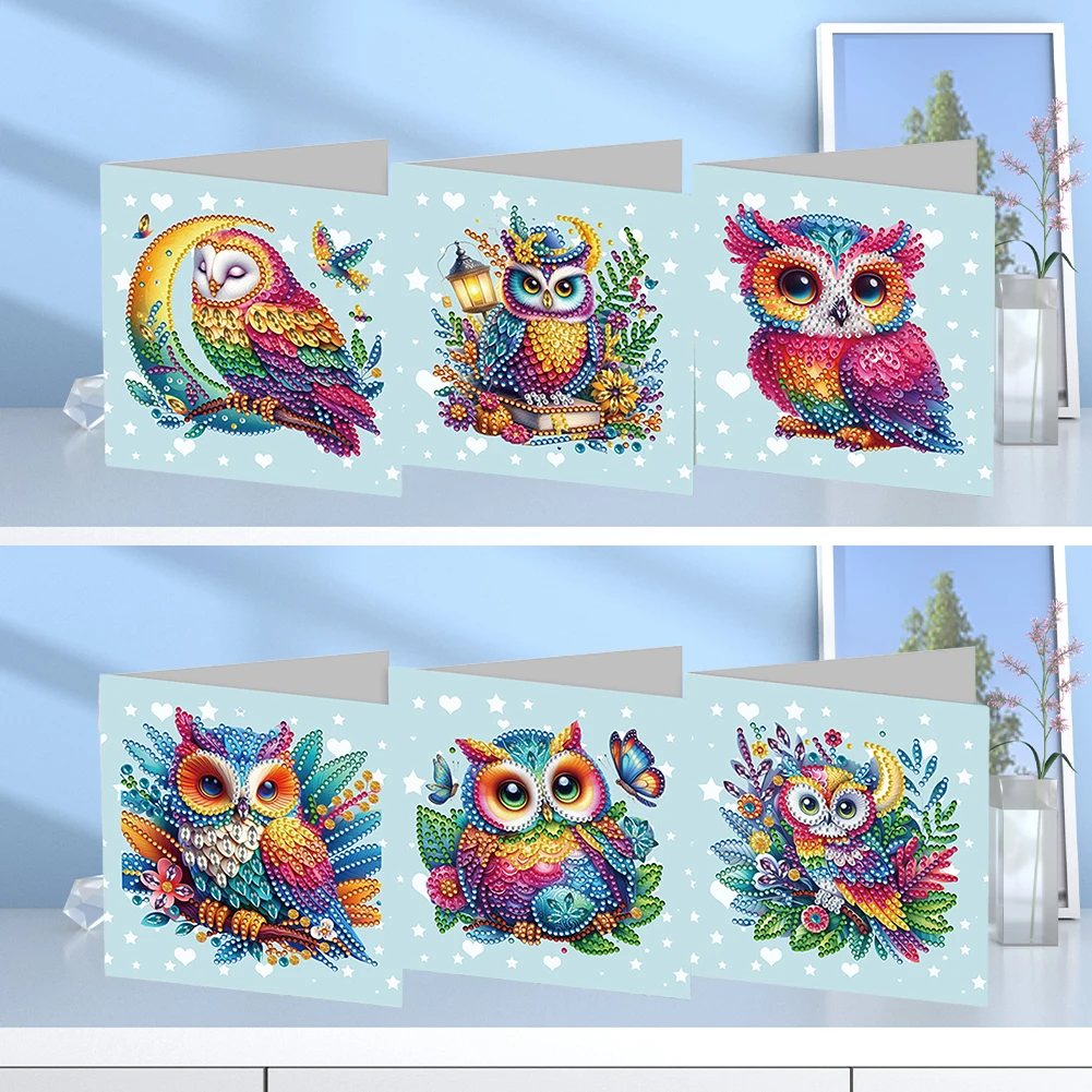 6PCS DIY Diamond Painting Greeting Card Set Rhinestone Diamond Art Mosaic Postcards for Friend Family Lover