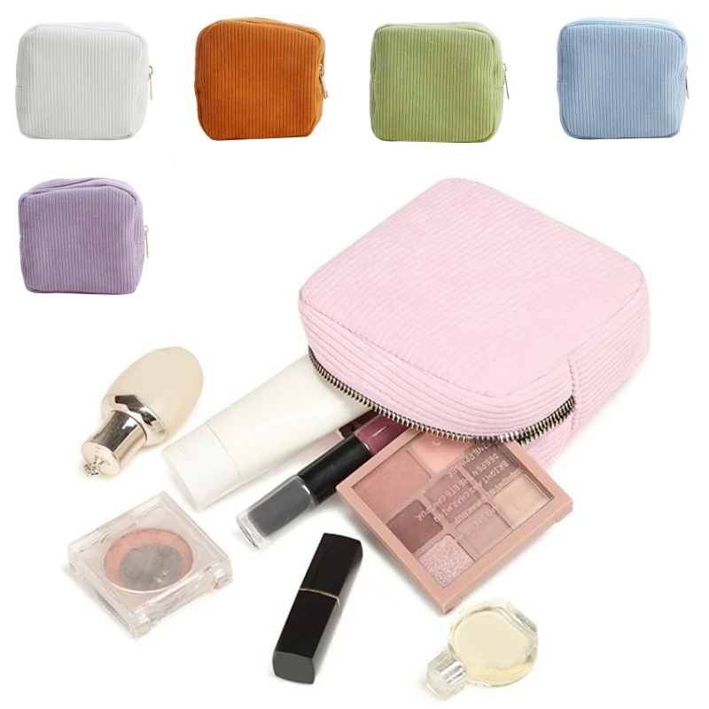 

Seersucker Ruffle Cosmetic Bags Pink/Purple Striped Storage Make Up Bags for Women Lady with Zipper Travel Bag Makeup Bag