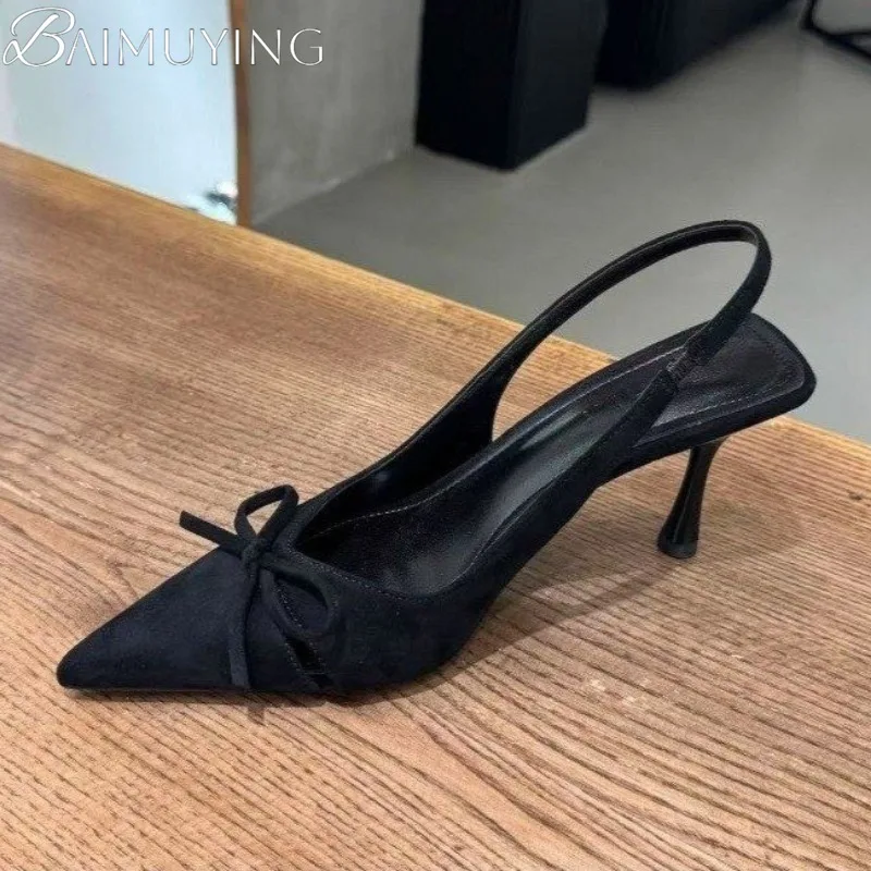 Leopard Sexy Pointed Toe High Heels Shoes Women Sandals Bow Slippers Slingback Summer Trend Dress Woman Brand Sandalias