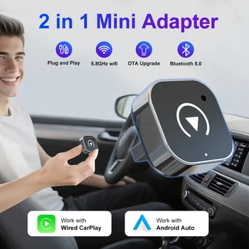 Adaptador 2 en 1 CarPlay/Android Auto 2026, Dongle de Cable a Inalámbrico para Apple y Android, Plug and Play, Accesorio Universal para Auto, el Más Nuevo 1
