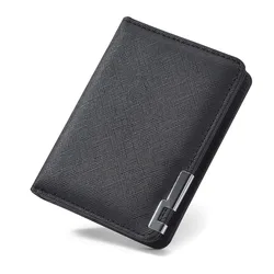 Sleek Unisex Slim Wallet with Cross Pattern - Stylish and Portable Cardholder Gift (Black)