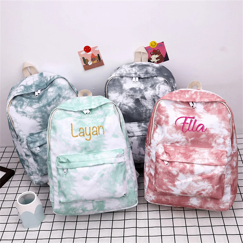 

Custom Backpacks Personalized Women Student Schoolbags High Capacity Nylon Student Backpack Version Gradient Tie Dye Travel Bags