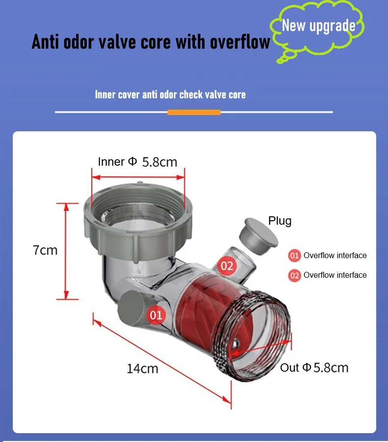 Kitchen Sink Drain Check Valve Side Discharge Double Overflow Anti Odor Accessory 45 to 58 Joint For Anti-Blocking Sewer Tube