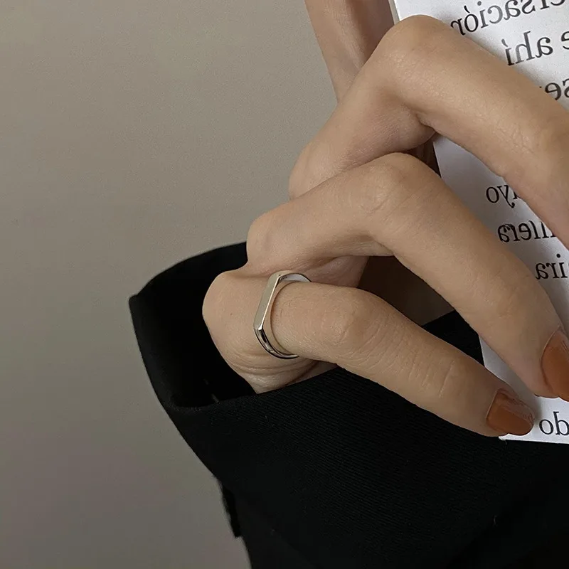 Silver Ring 925 Sterling for Women Flat Simple Finger Open Vintage Handmade Allergy Party Birthday Gift