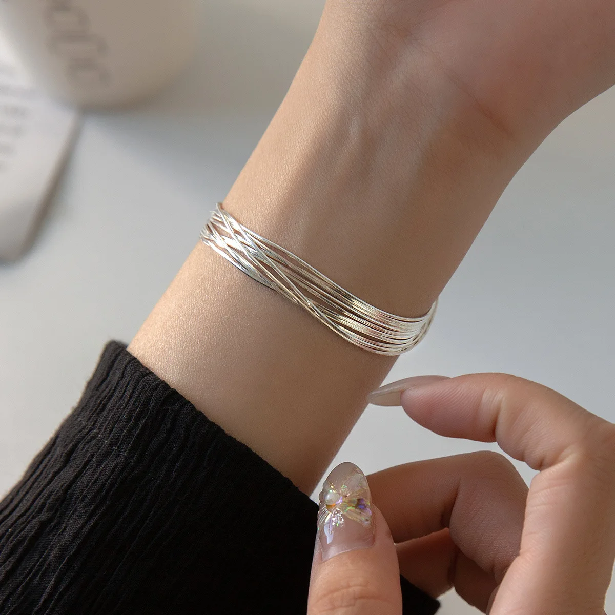 Silver Multilayer Minimalist Snake Chain Bracelet