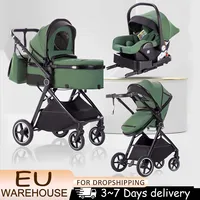 Poussette bébé 3-en-1 légère, système de voyage multifonctionnel, landau pour nouveau-né, position haute, pliable, couleur populaire, avec base pour siège auto 1